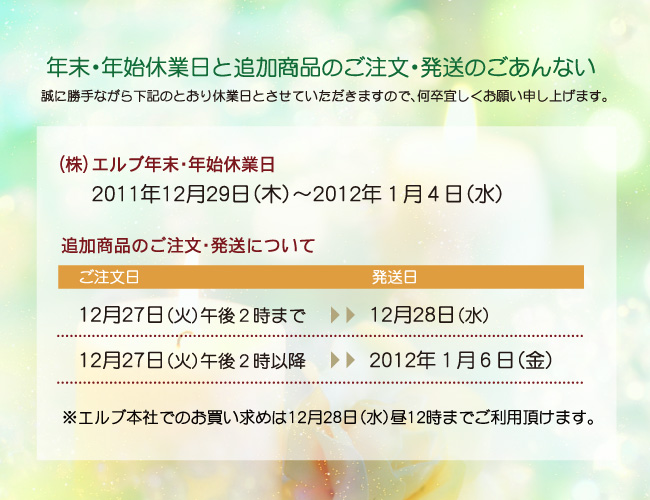 年末年始の休業日のお知らせ